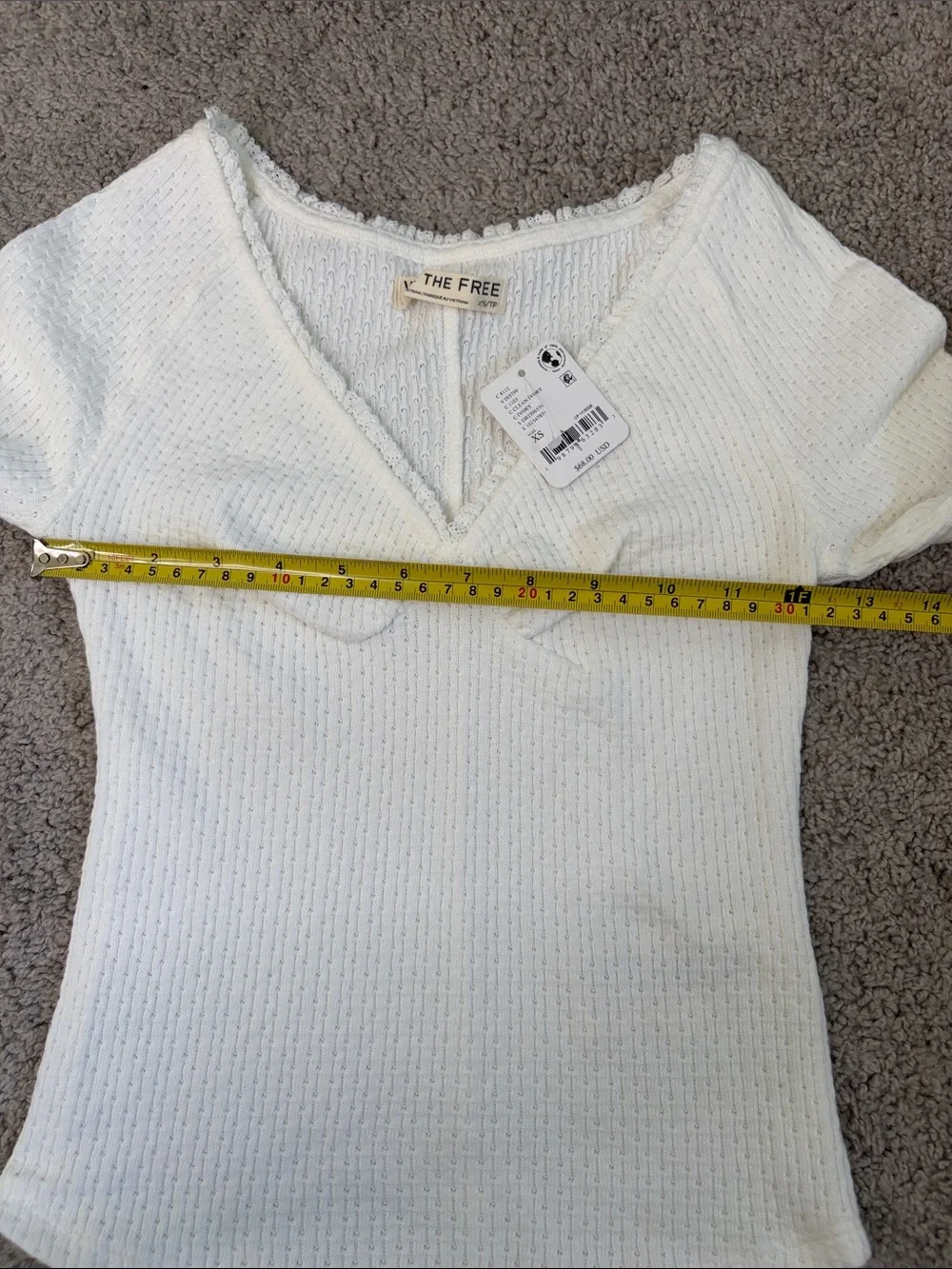 We The Free People Ivory Knit Long Sleeve V-Neck Babydoll Thermal Top XS NWT